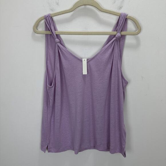Madewell Knotted Strap Tank Top Linen Blend Lightweight Relaxed Purple L NWT - Picture 5 of 11